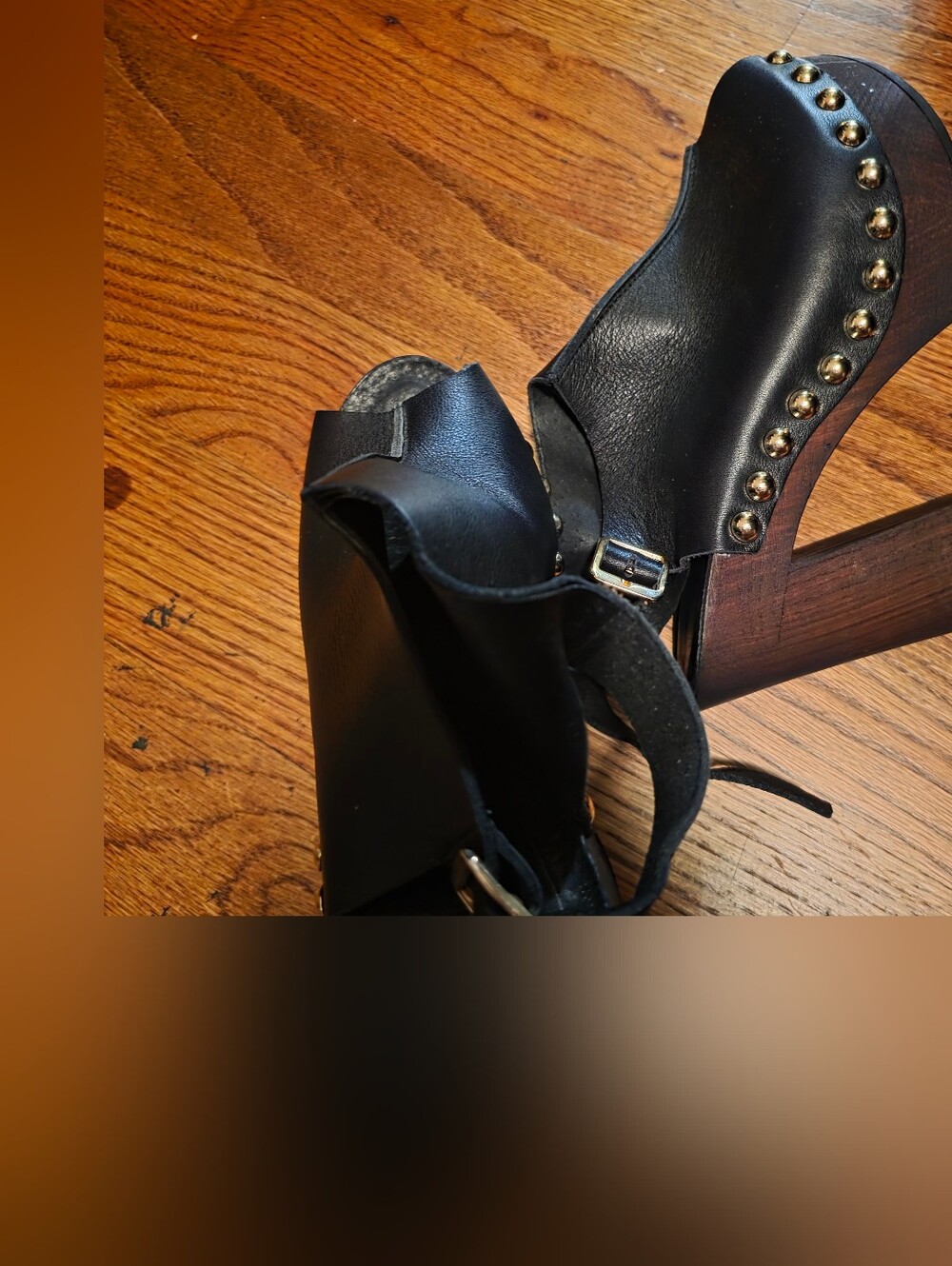 Black Studded Platform Heeled Sandals - Women